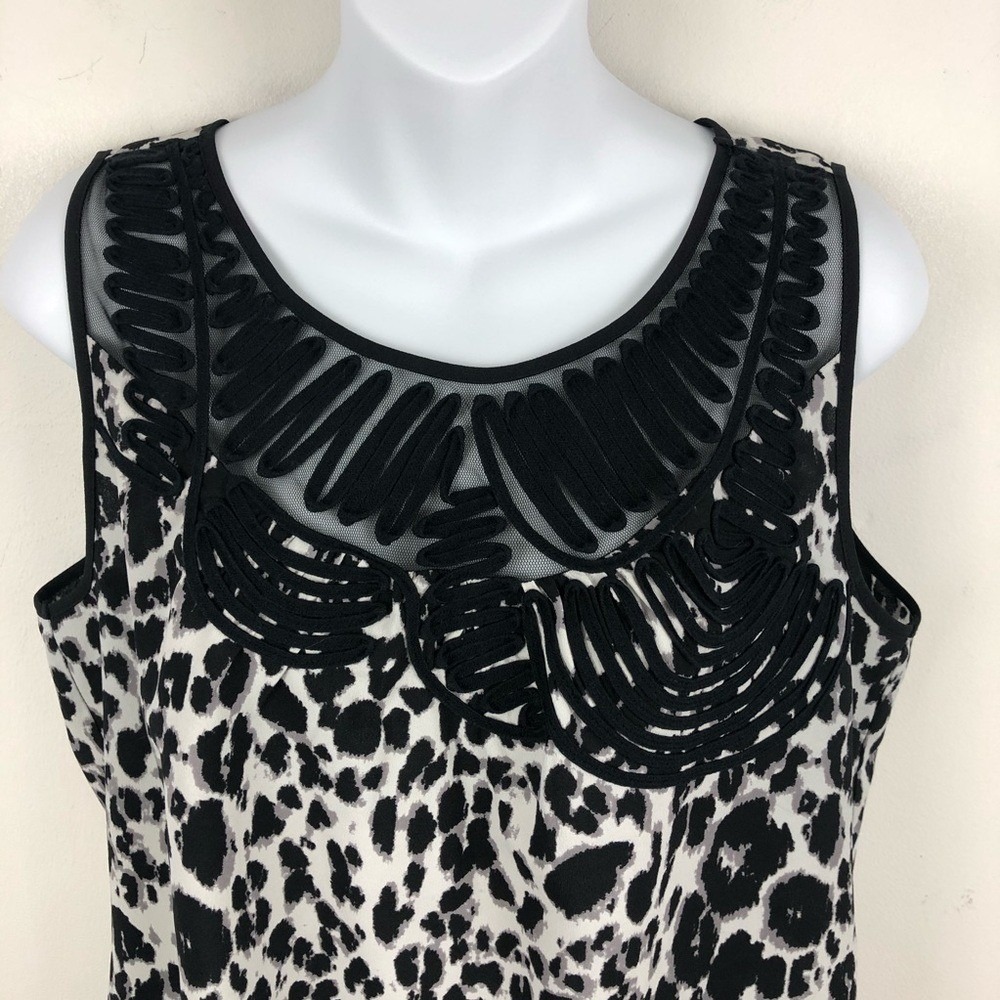 Chicos SLEEVELESS TANK TOP LEOPARD PRINT SHEER BLACK 1 M EMBROIDERED DESIGNS